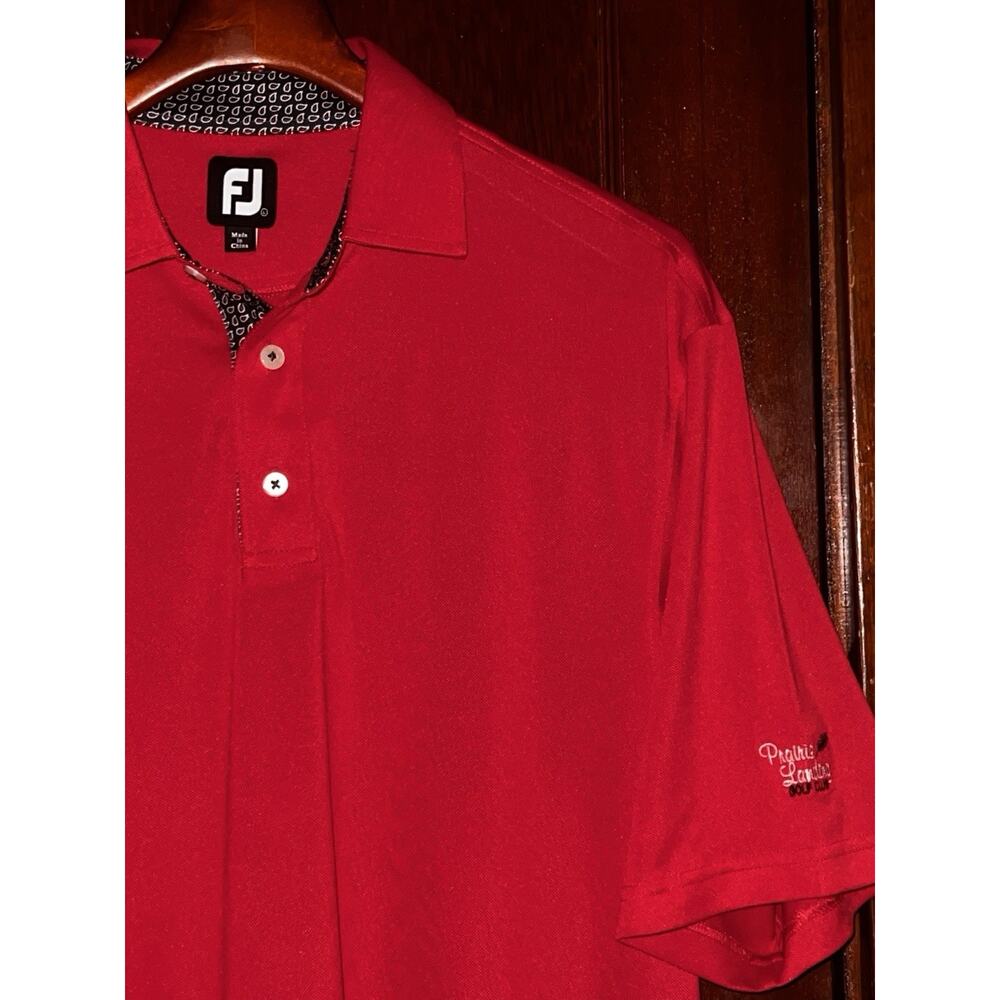 FJ FOOTJOY RED MESH GOLF POLO SHIRT L / LARGE PRAIRIE LANDING GC LOGO ON SLV